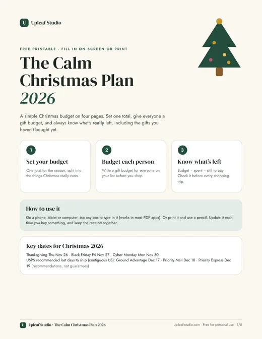 Key dates page of The Calm Christmas Plan