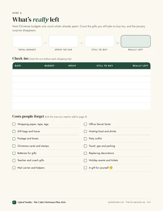 What’s really left page of The Calm Christmas Plan