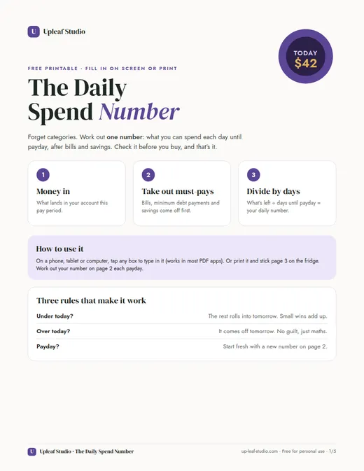 Three simple rules page of The Daily Spend Number