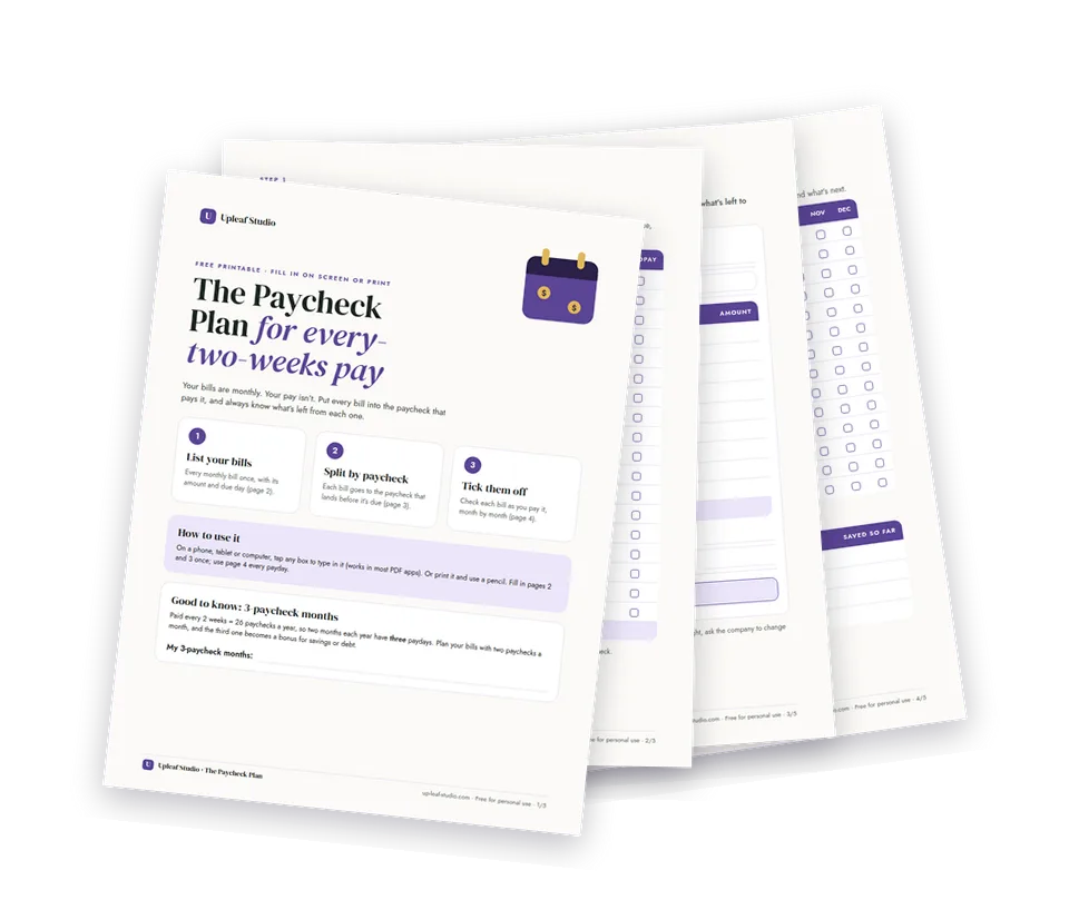 Pages of The Paycheck Plan printable
