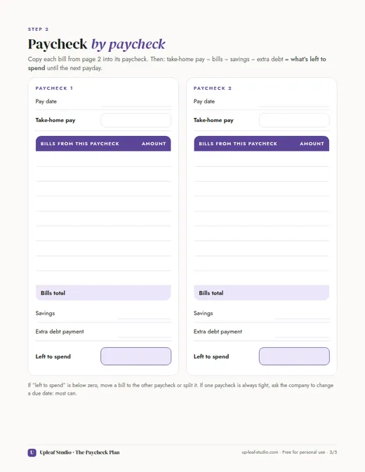 Paycheck by paycheck page of The Paycheck Plan