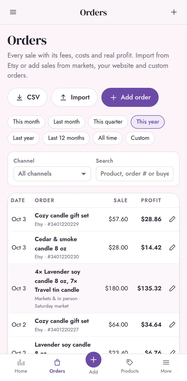 Orders on iPhone
